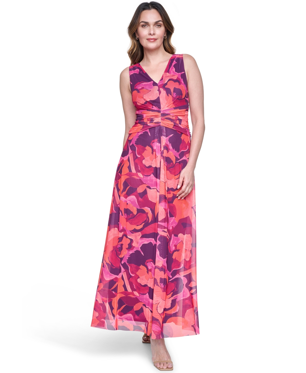 Eliza J Women’s Sleeveless V-Neck Ruched Waist Midaxi Dress – Pink Eliza J Women’s Sleeveless V-Neck Ruched Waist Midaxi Dress – Pink