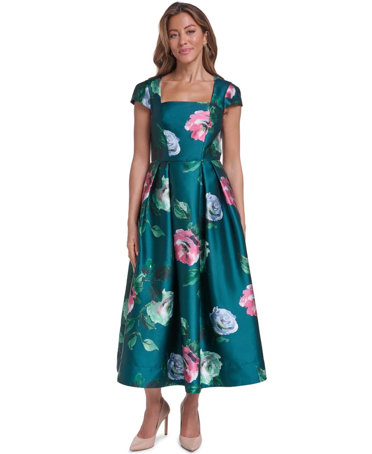 Eliza J Women’s Square-Neck Fit & Flare Midi Dress – Hunter