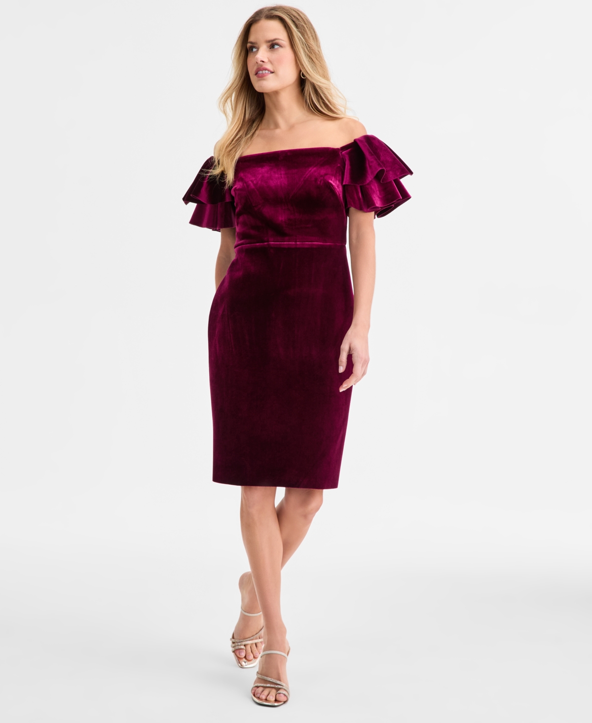Eliza J Women’s Velvet Off-The-Shoulder Dress – Wine Eliza J Women’s Velvet Off-The-Shoulder Dress – Wine
