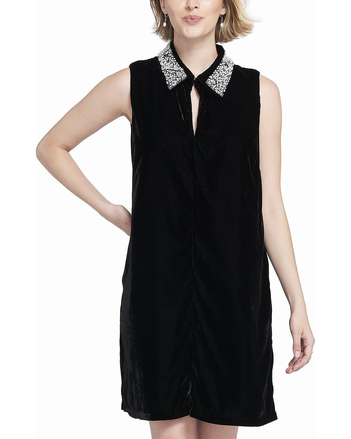 Elle Collection Women’s Beaded Collar Velvet Dress Slip