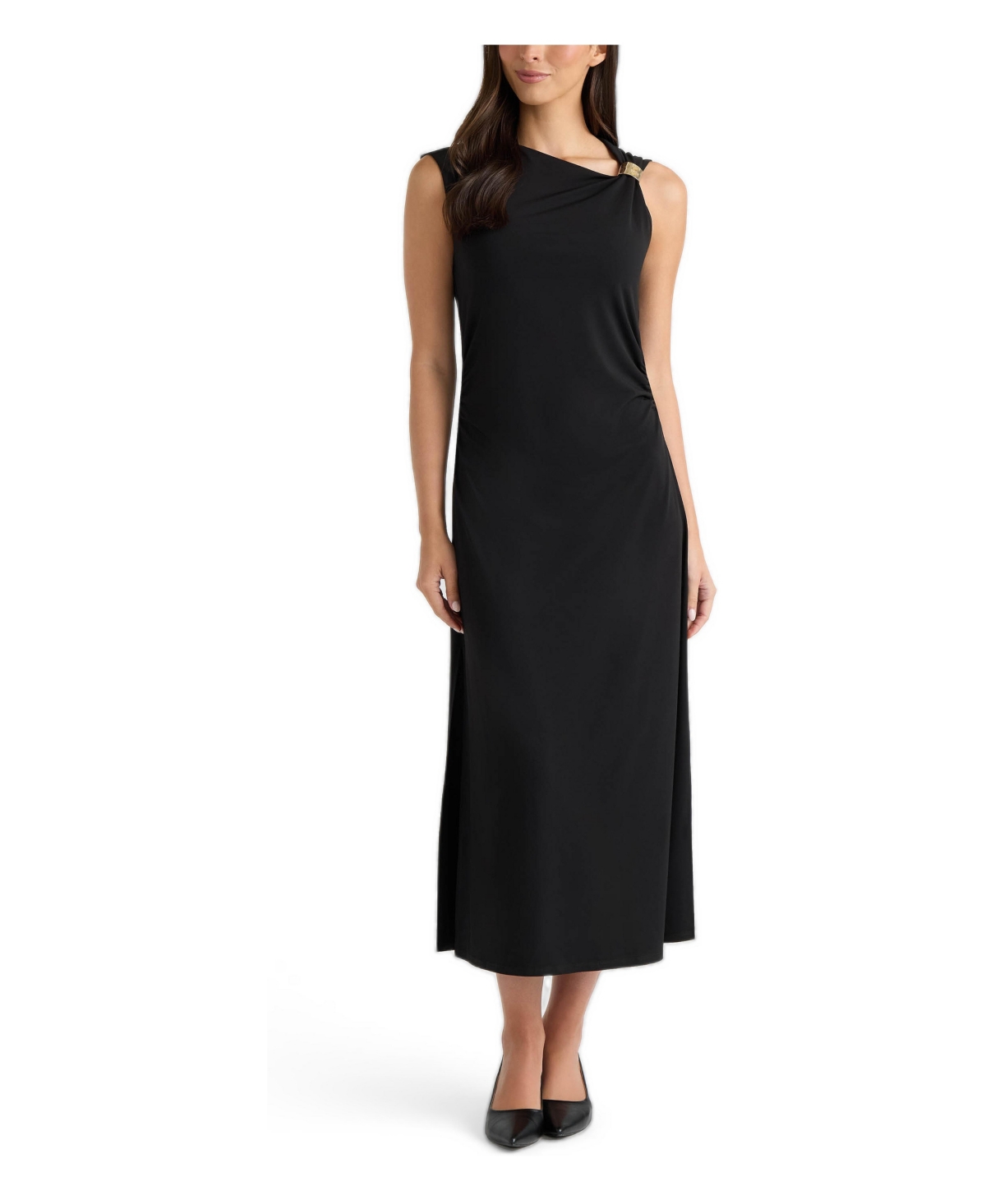 Ellen Tracy Women’s Sleeveless Asymmetrical-Neck Knit Dress – Black Ellen Tracy Women’s Sleeveless Asymmetrical-Neck Knit Dress – Black