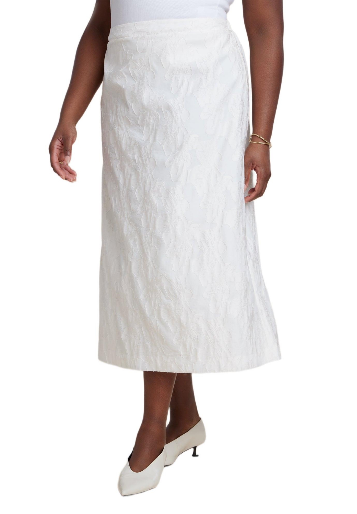 Eloquii Women’s Floral Jacquard A Line Skirt – Coconut milk