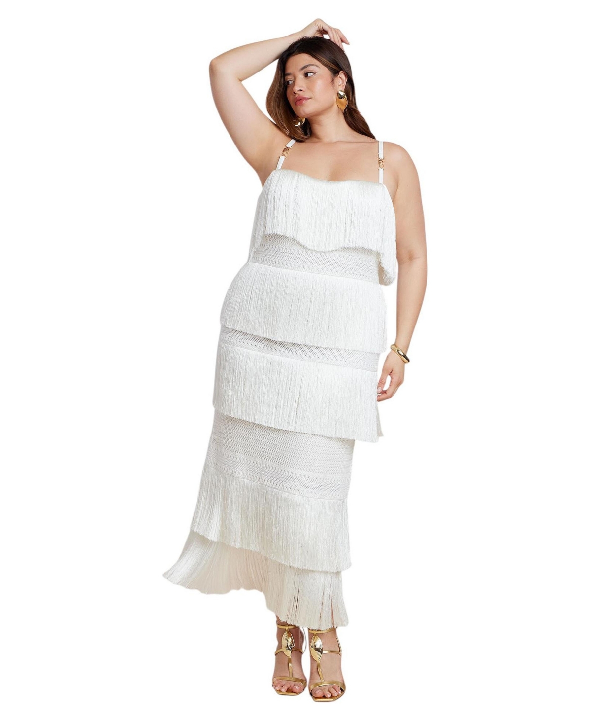 Eloquii Women’s Fringe Maxi Dress – Coconut milk