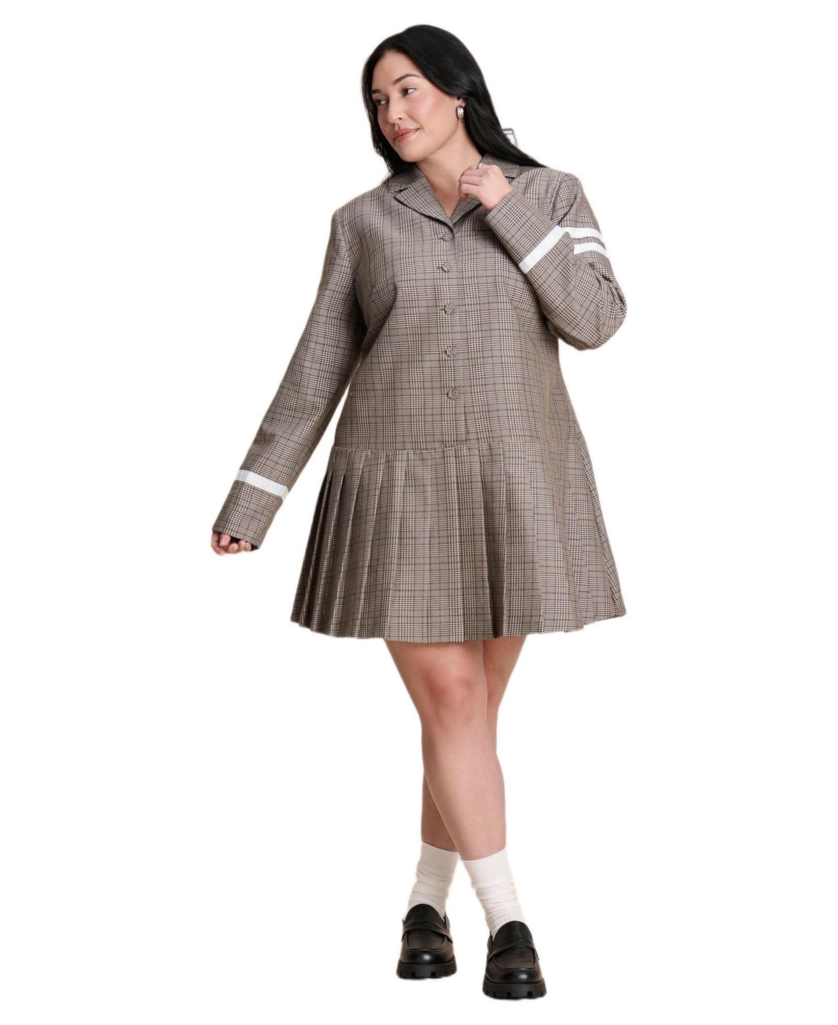 Eloquii Women’s Pleated Plaid Mini Dress – Brown plaid Eloquii Women’s Pleated Plaid Mini Dress – Brown plaid