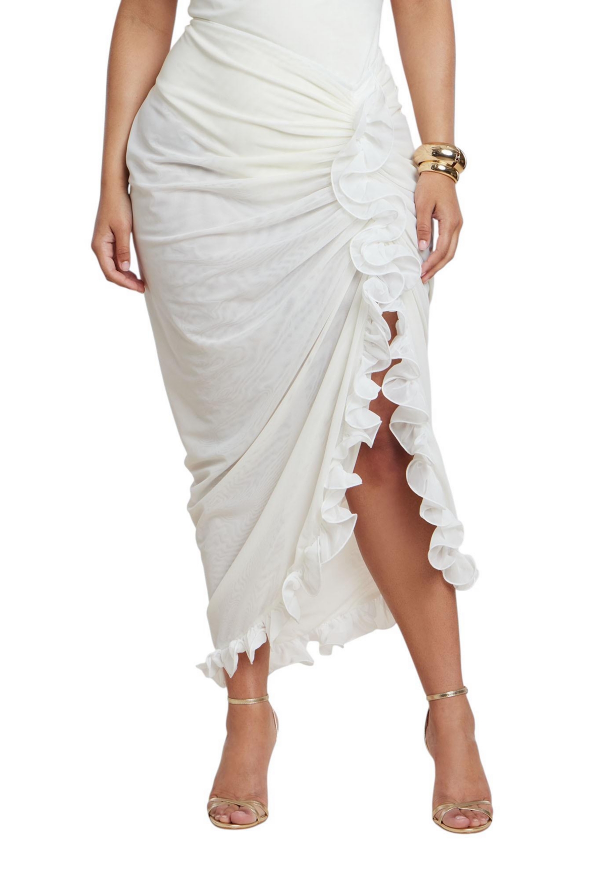 Eloquii Women’s Ruffled Sheer Mesh Skirt – Coconut milk