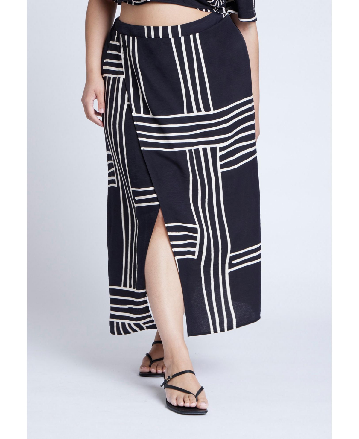 Eloquii Women’s Wrapover Printed Skirt – Stripe remix