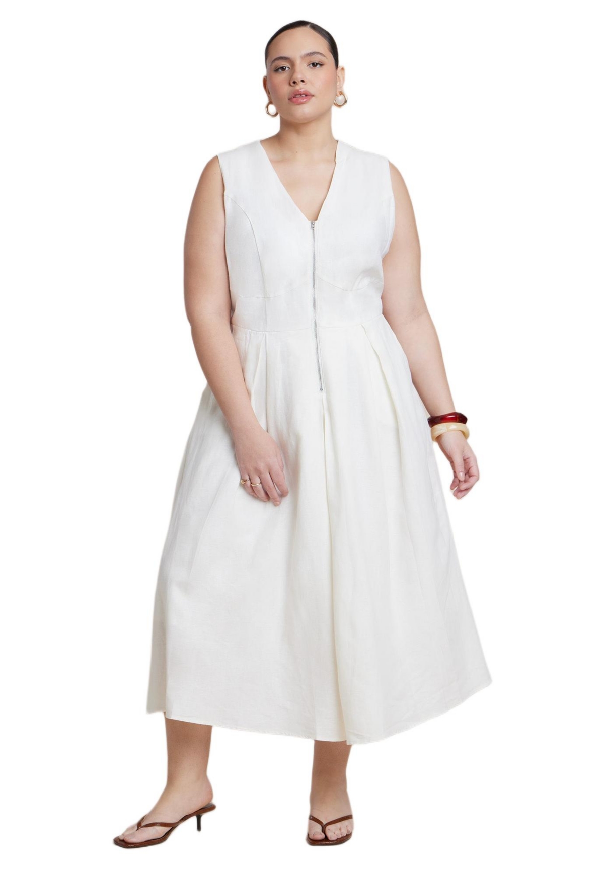 Eloquii Women’s Zipper Detail Linen Maxi Dress – Coconut milk Eloquii Women’s Zipper Detail Linen Maxi Dress – Coconut milk