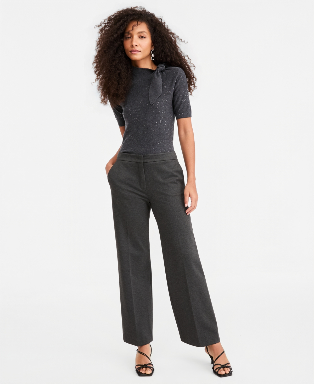 Emme Marella Women’s Emmpalace High-Waist Straight Milan-Stitch Stretch Jersey Pants – Melange Dark Emme Marella Women’s Emmpalace High-Waist Straight Milan-Stitch Stretch Jersey Pants – Melange Dark