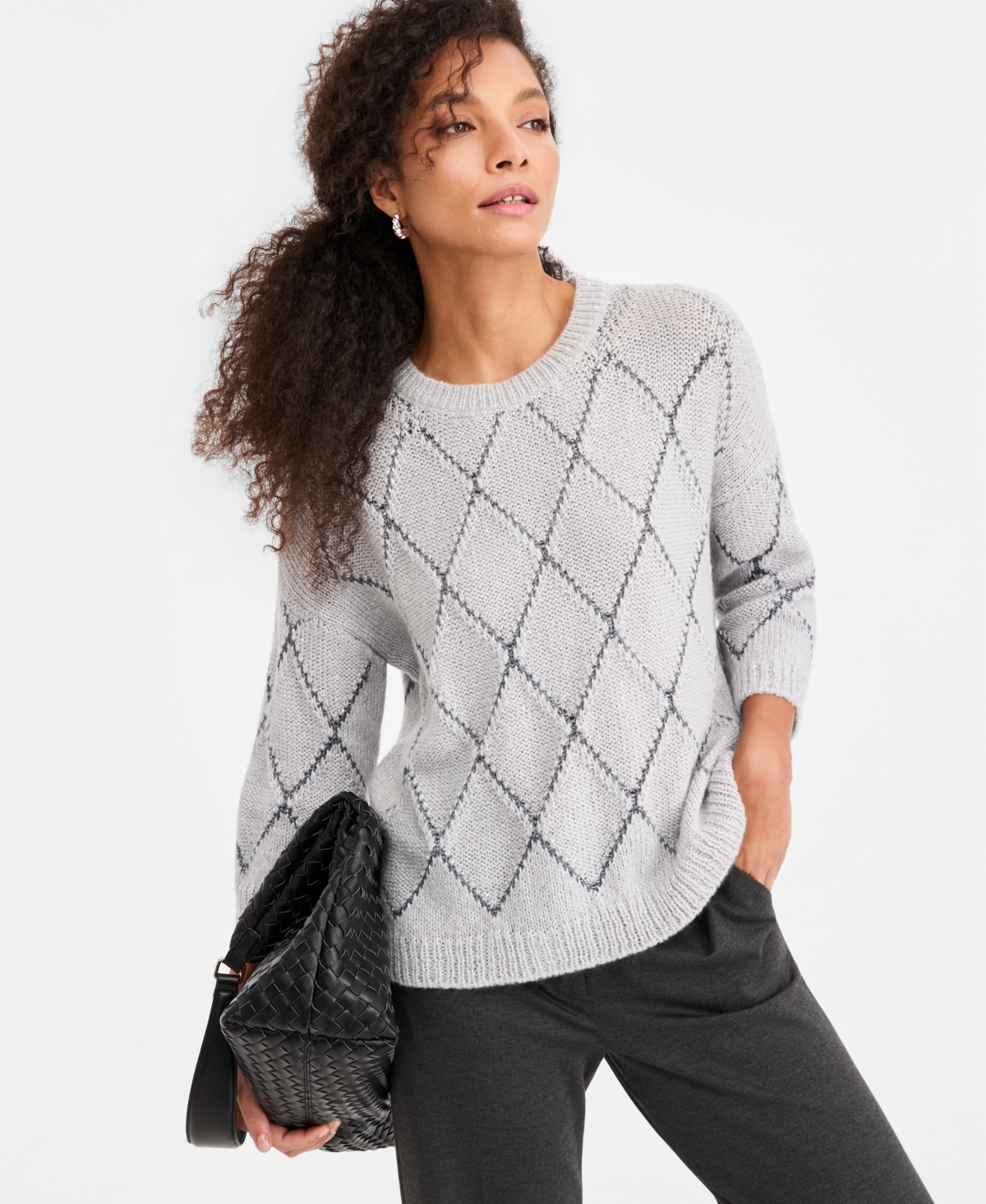 Emme Marella Women’s Sequin-Embellished Boxy Sweater – Melange Grey Emme Marella Women’s Sequin-Embellished Boxy Sweater – Melange Grey