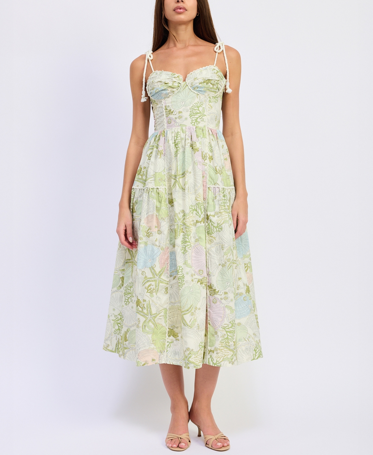 En Saison Women’s Blair Printed Sleeveless Midi Dress – Ivory Olive En Saison Women’s Blair Printed Sleeveless Midi Dress – Ivory Olive
