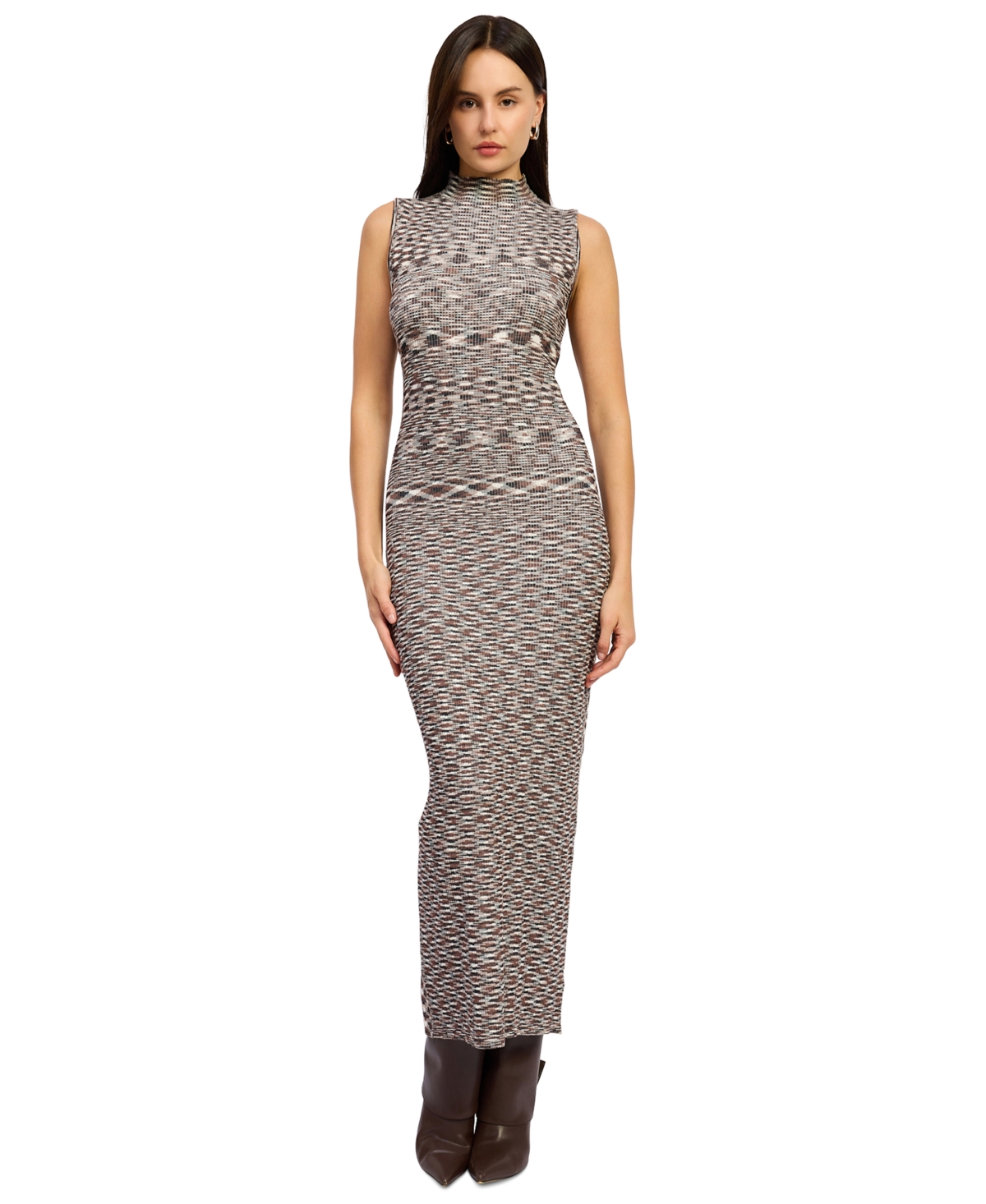 En Saison Women’s Lila Sleeveless Mock Neck Maxi Dress – Brown Multi En Saison Women’s Lila Sleeveless Mock Neck Maxi Dress – Brown Multi