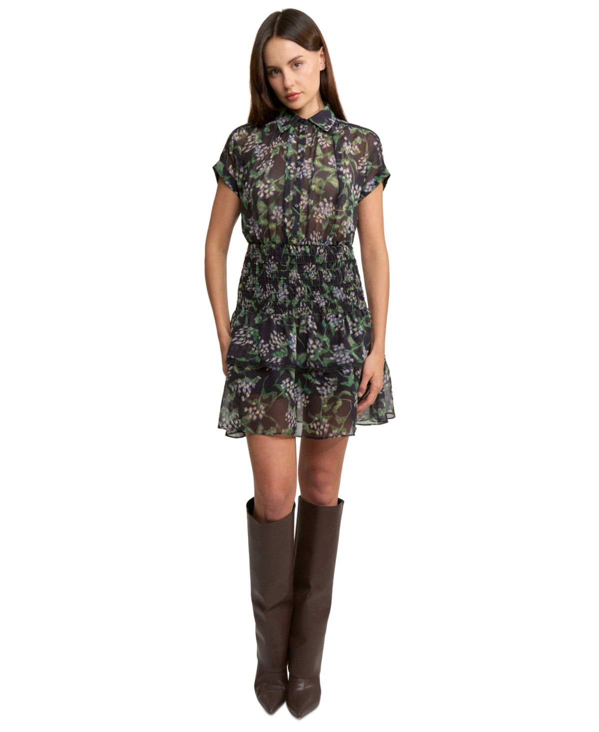 En Saison Women’s Lindsey Collared Button-Front Mini Dress – Navy Green Blue En Saison Women’s Lindsey Collared Button-Front Mini Dress – Navy Green Blue