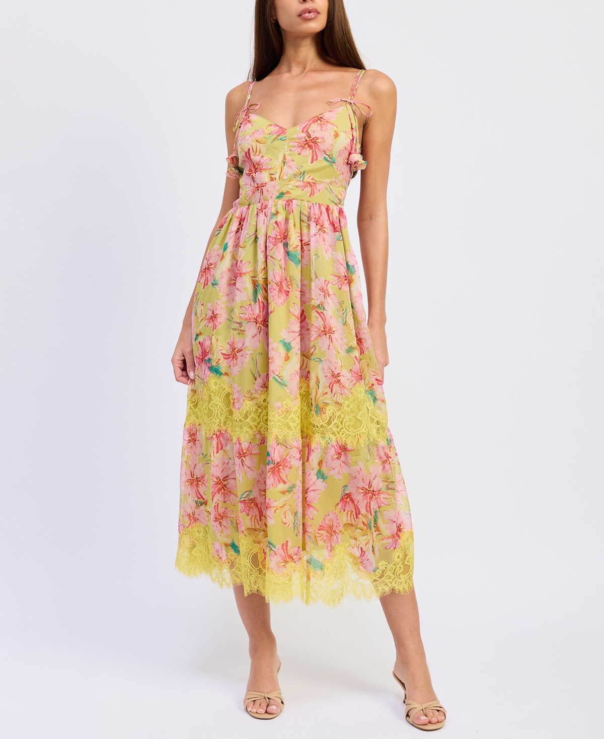 En Saison Women’s Sleeveless Bustier V-Neck Midi Dress – Yellow Fuchsia En Saison Women’s Sleeveless Bustier V-Neck Midi Dress – Yellow Fuchsia