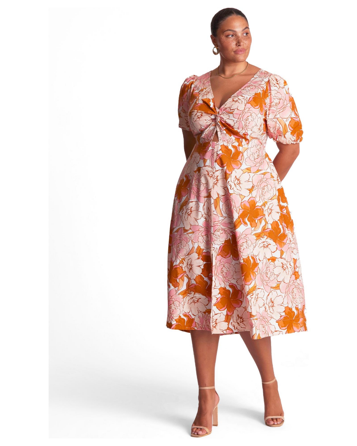 Estelle Women’s Amira Cotton Twist-Front Fit Flare Midi Dress – Sunset Estelle Women’s Amira Cotton Twist-Front Fit Flare Midi Dress – Sunset