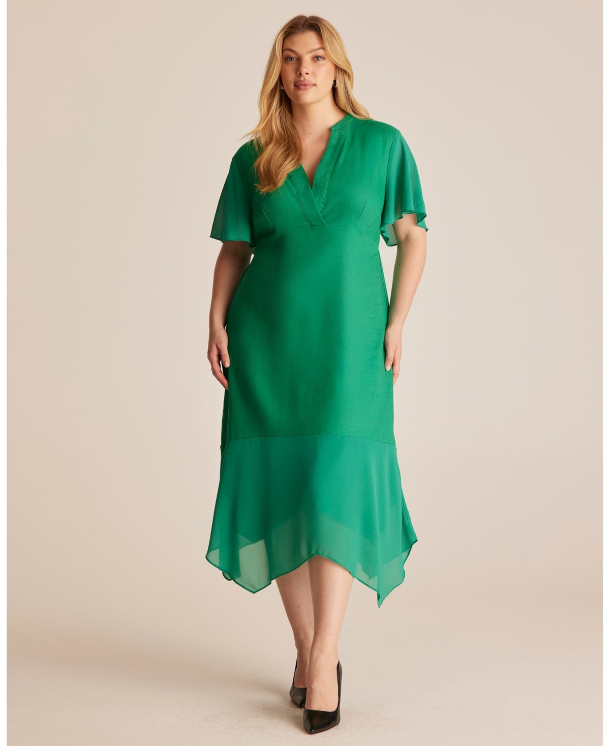 Estelle Women’s Claudia Linen Contrast Trim V-neck Midi Dress – Green Estelle Women’s Claudia Linen Contrast Trim V-neck Midi Dress – Green