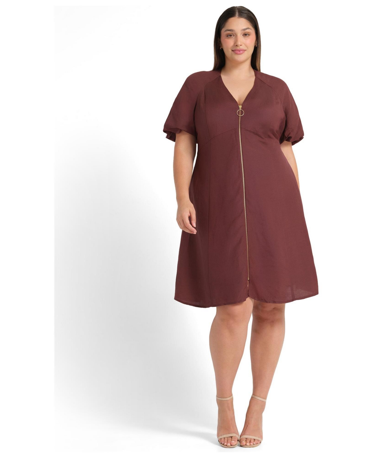 Estelle Women’s Heather Linen Zip-Front Fit Flare Mini Dress – Aubergine Estelle Women’s Heather Linen Zip-Front Fit Flare Mini Dress – Aubergine