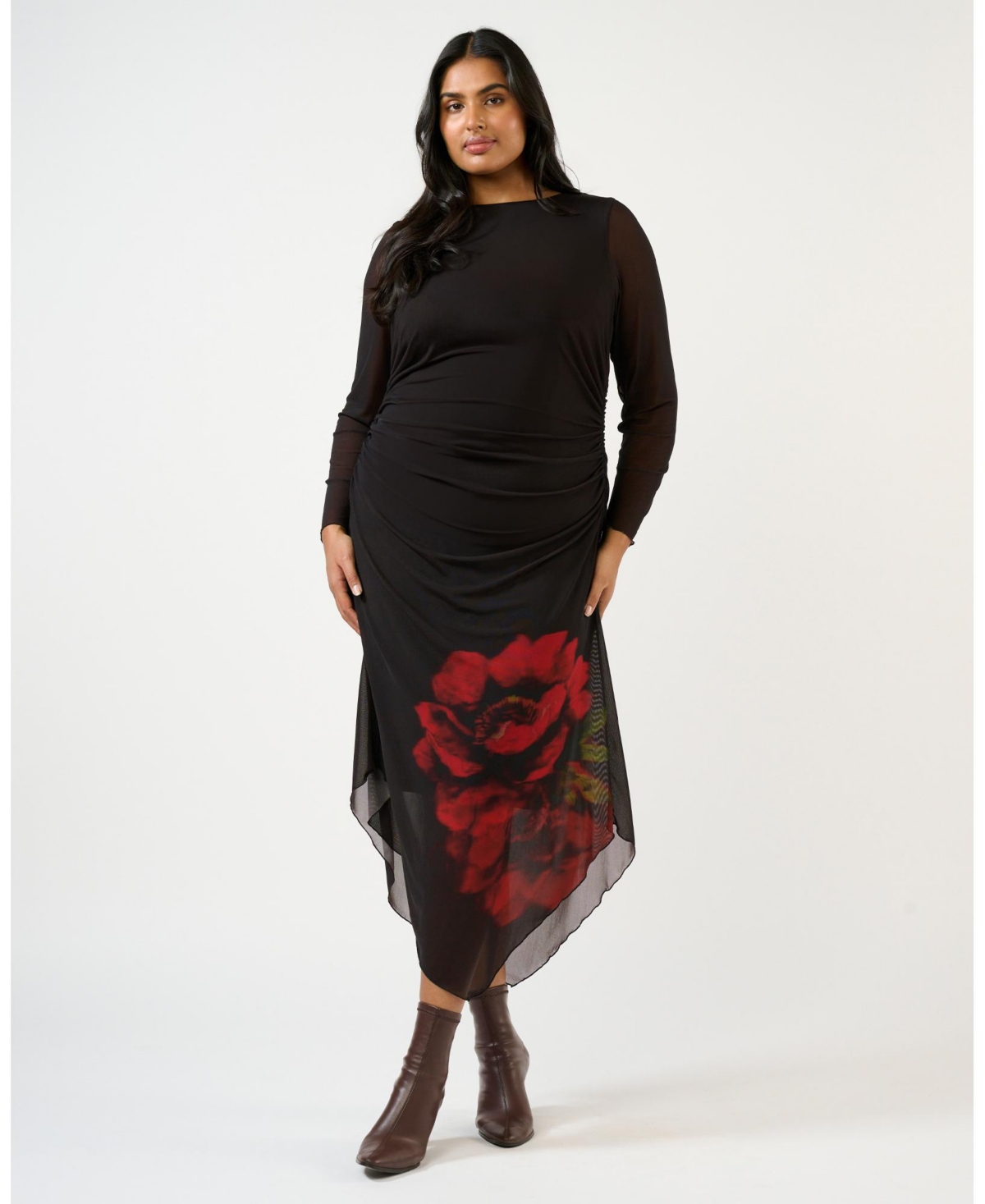 Estelle Women’s Raya Asymm Mesh Dress – Choc rose