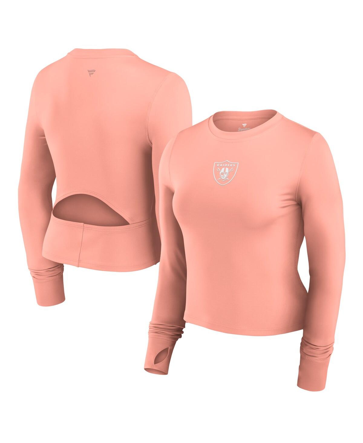 Fanatics Women’s Coral Las Vegas Raiders Studio Fitted Long Sleeve Gym Top – Coral