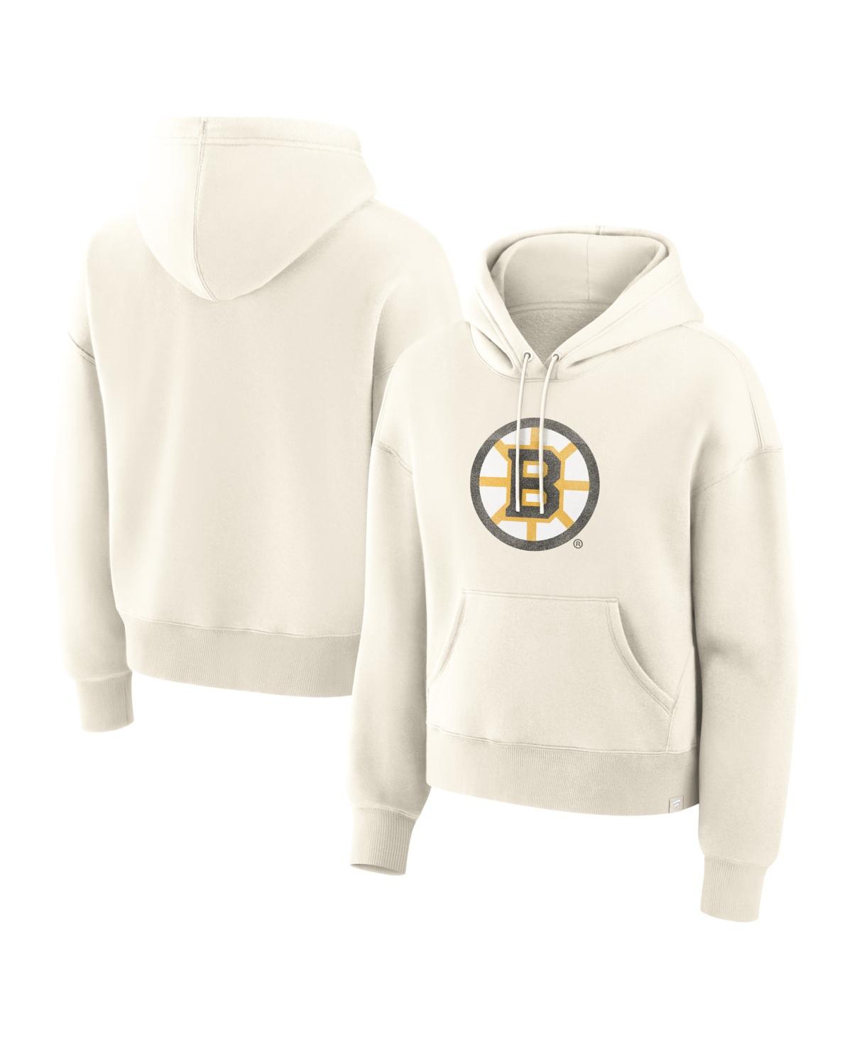 Fanatics Women’s Cream Boston Bruins Elevated Distressed Logo Hoodie – Cream