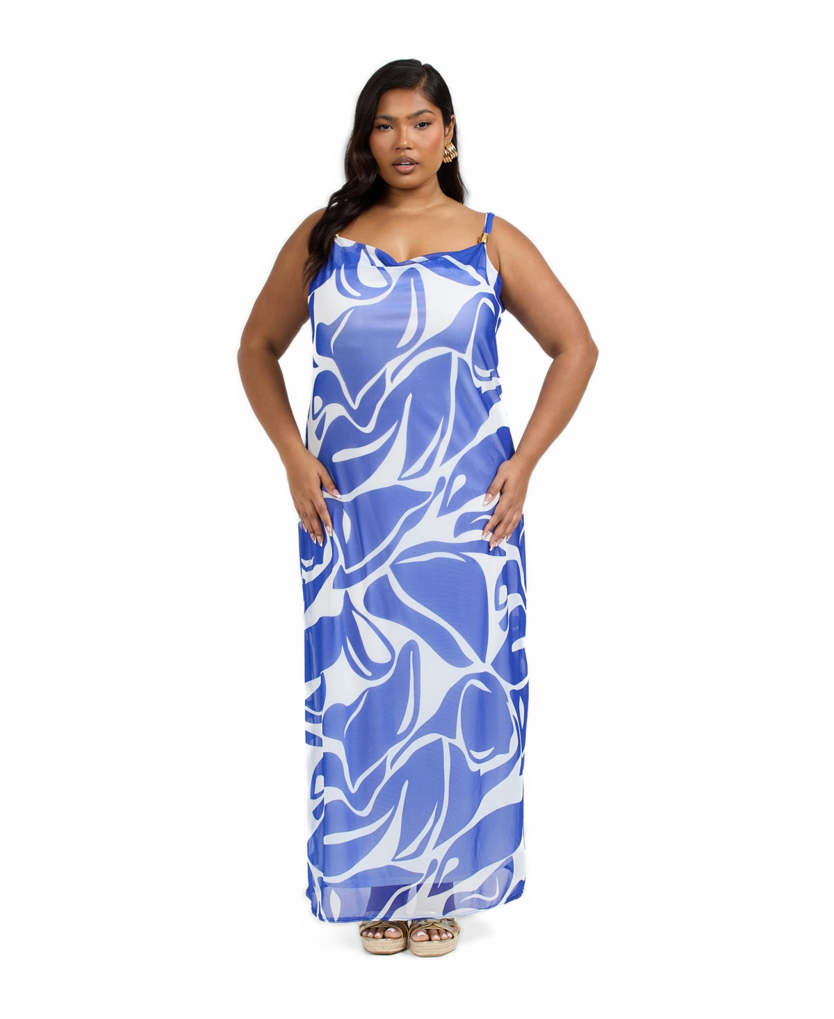Fashion-szn Curve Women’s Elegant Patterned Maxi Dress – Blue