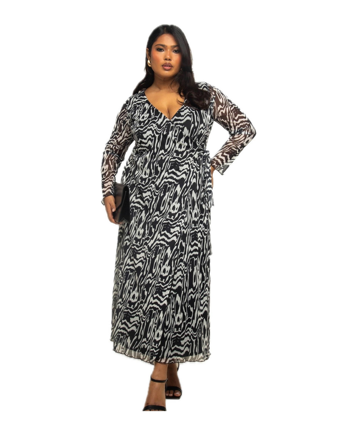 Fashion-szn Curve Women’s Monochrome Print Midaxi Dress With Slit – Black