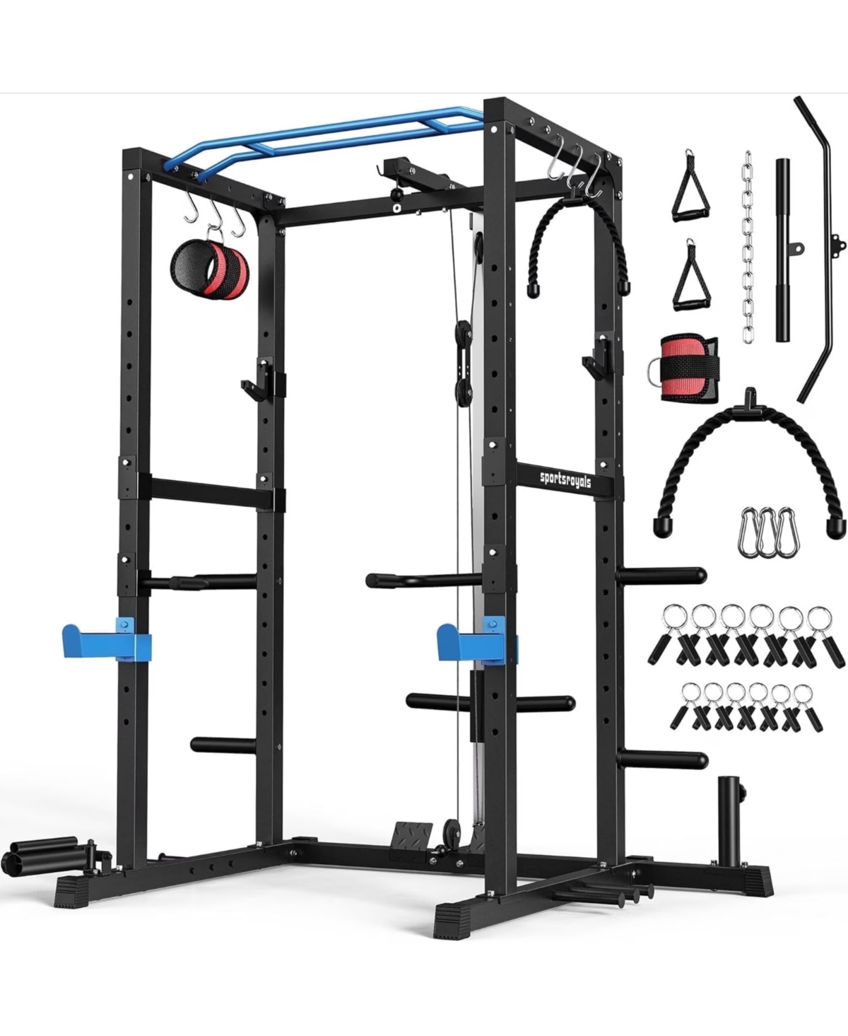 Fed Fitness 1200LBS Power Rack with Pulley System and Lat Pulldown, Multi-Functional Squat Rack Cage with J-Hooks for Home Gym – Blue Fed Fitness 1200LBS Power Rack with Pulley System and Lat Pulldown, Multi-Functional Squat Rack Cage with J-Hooks for Home Gym – Blue