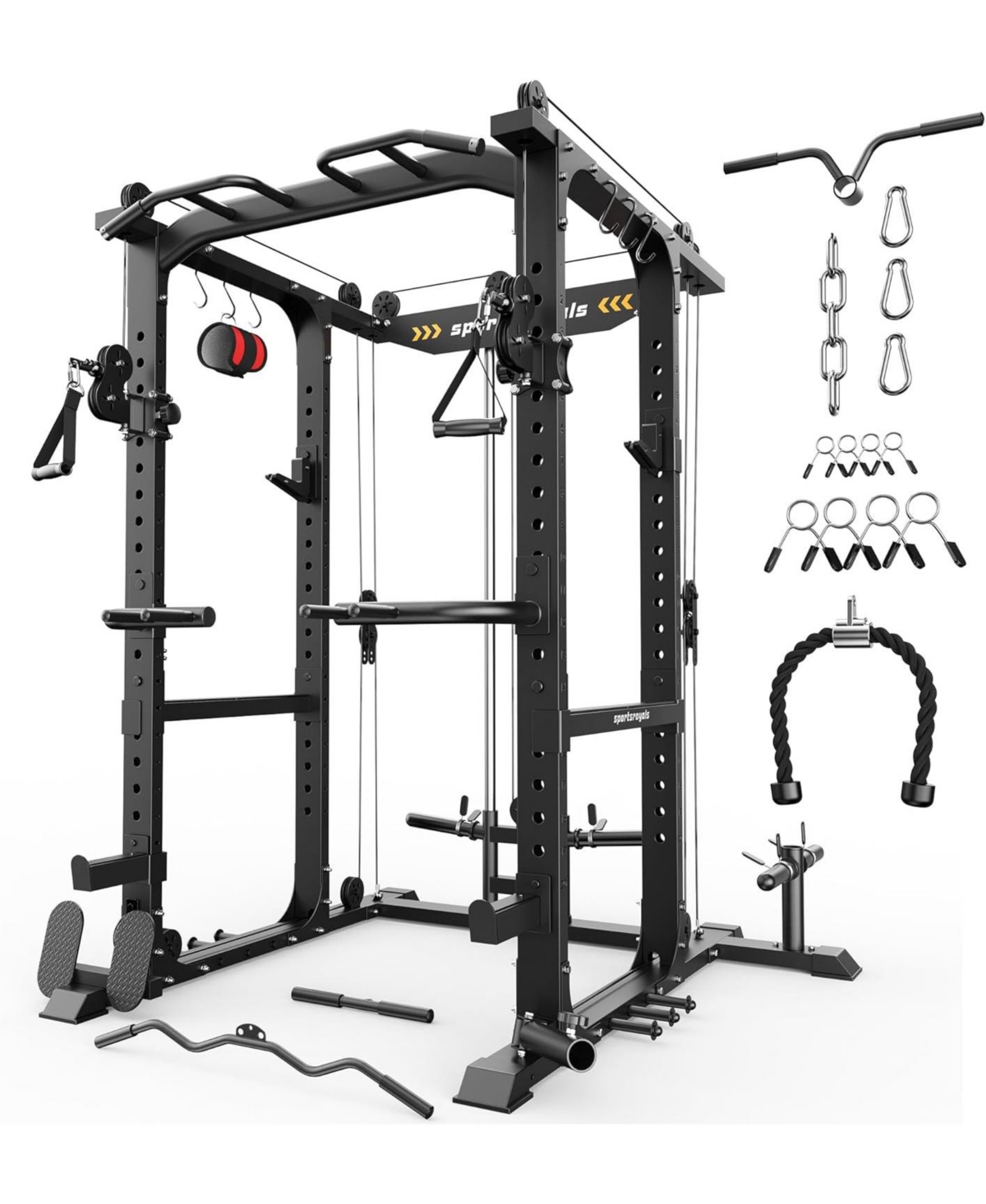 Fed Fitness 1600LBS Commercial Power Cage, Heavy-Duty Cable Crossover Squat Rack with Full Attachments, All-in-One Home Gym – Black Fed Fitness 1600LBS Commercial Power Cage, Heavy-Duty Cable Crossover Squat Rack with Full Attachments, All-in-One Home Gym – Black
