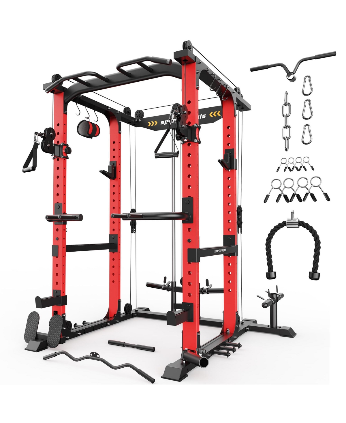 Fed Fitness 1600LBS Commercial Power Cage, Heavy-Duty Cable Crossover Squat Rack with Full Attachments, All-in-One Home Gym – Red Fed Fitness 1600LBS Commercial Power Cage, Heavy-Duty Cable Crossover Squat Rack with Full Attachments, All-in-One Home Gym – Red