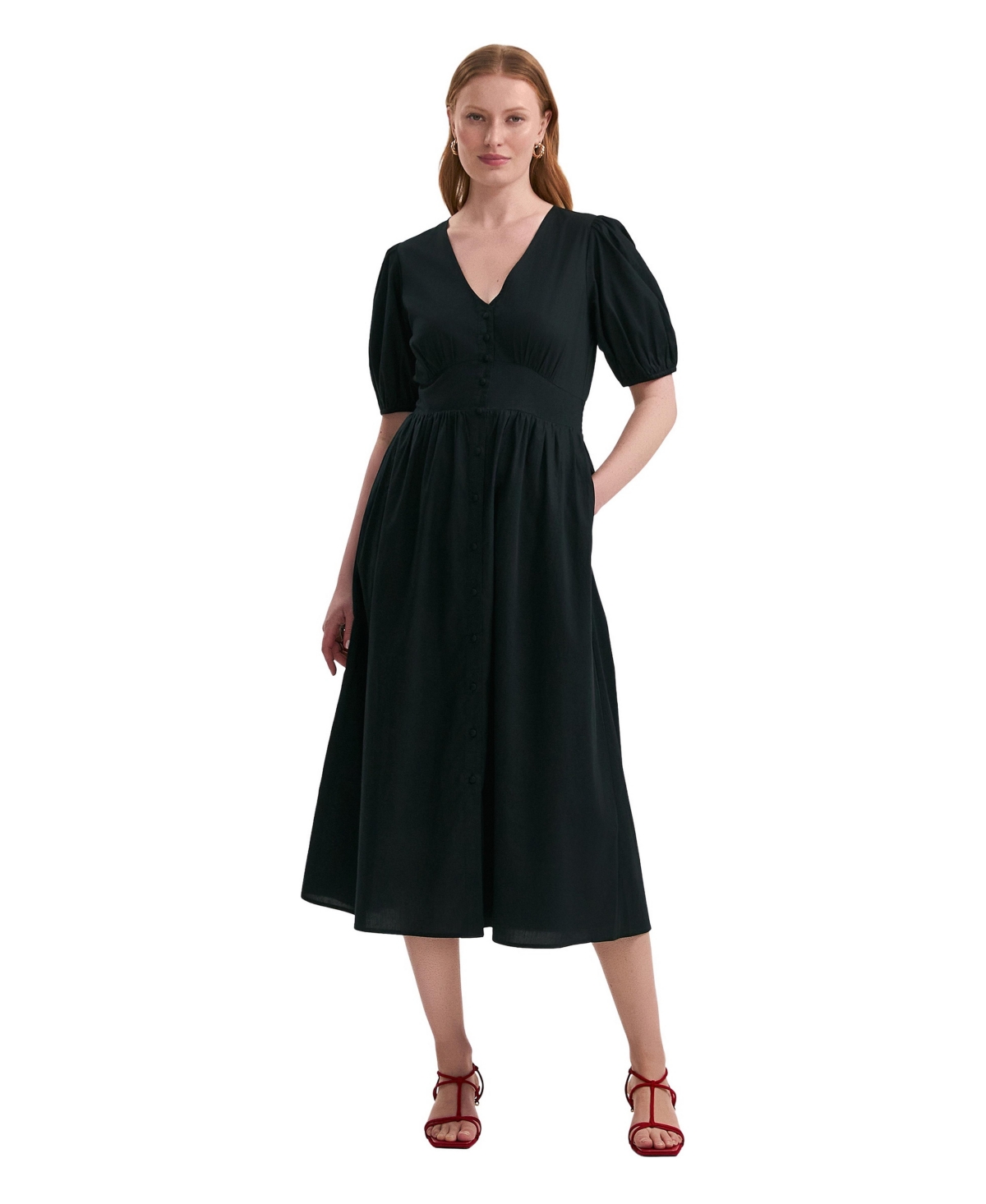 Finery London Women’s Addison Cotton Midi Tea Dress – Black Finery London Women’s Addison Cotton Midi Tea Dress – Black