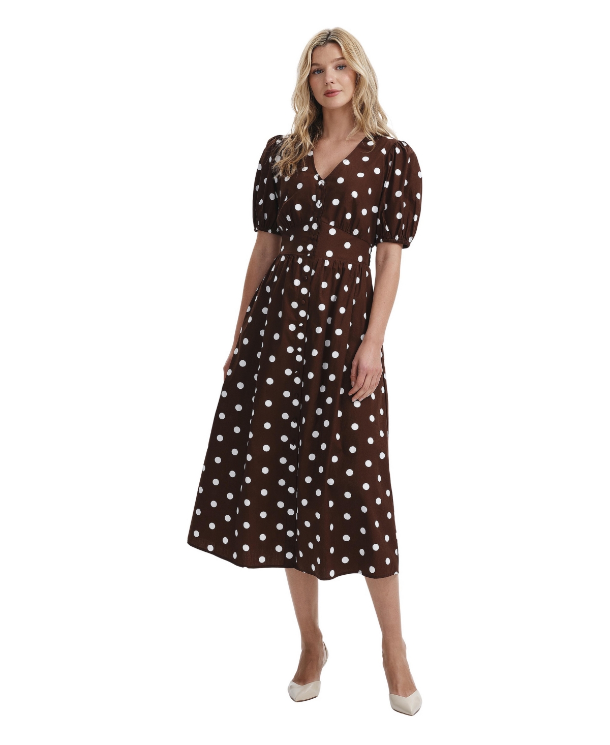 Finery London Women’s Addison Polka Dot Cotton Midi Dress – Brown spot Finery London Women’s Addison Polka Dot Cotton Midi Dress – Brown spot