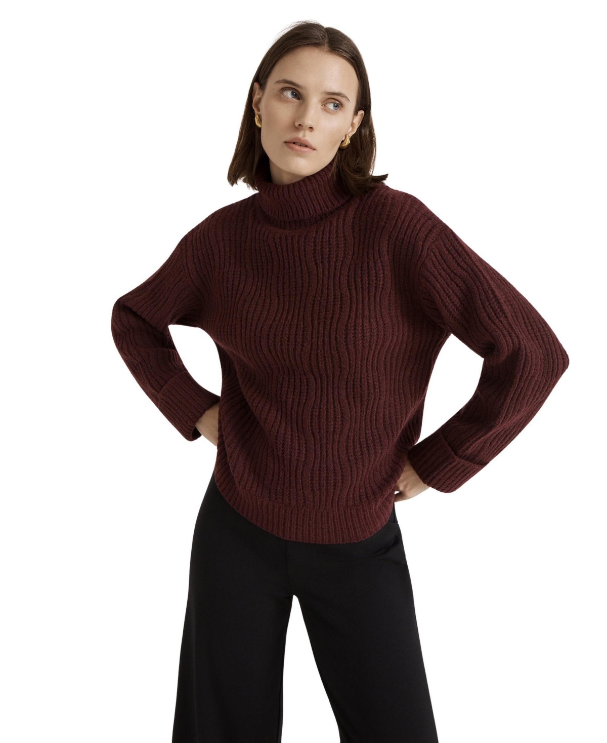 Finery London Women’s Albie Ribbed-Knit Roll-Neck Sweater – Burgundy Finery London Women’s Albie Ribbed-Knit Roll-Neck Sweater – Burgundy