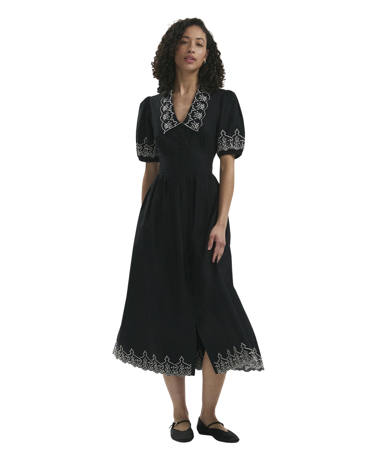 Finery London Women’s Arianna Embroidered Cotton Midi Dress – Black Finery London Women’s Arianna Embroidered Cotton Midi Dress – Black