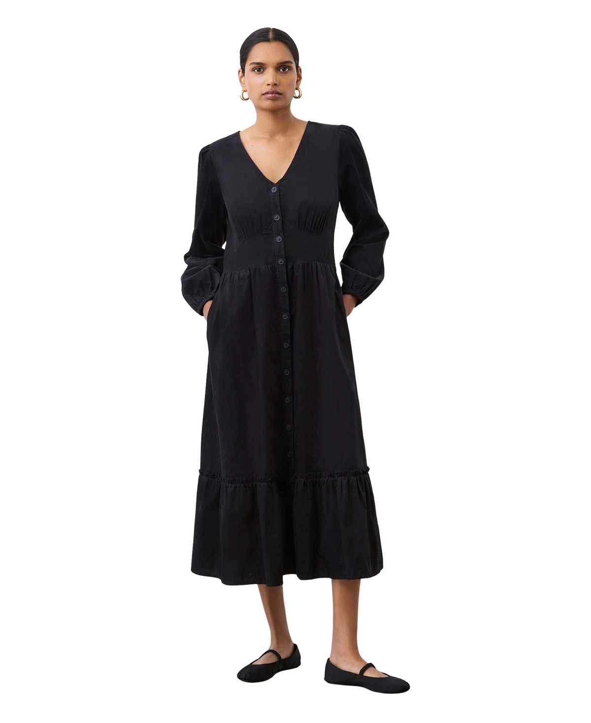 Finery London Women’s Arizona Long Sleeve Corduroy Midi Dress – Black Finery London Women’s Arizona Long Sleeve Corduroy Midi Dress – Black