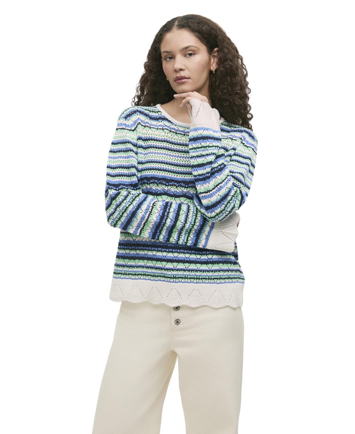 Finery London Women’s Audrenia Striped Crochet Sweater – Blue stripe