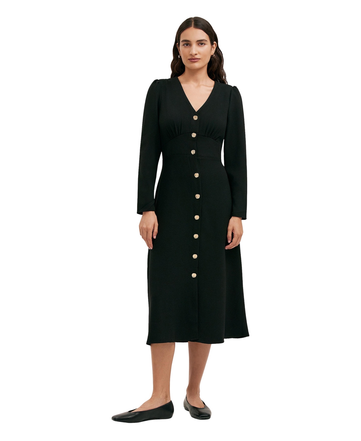 Finery London Women’s Caprice Long Sleeve Crepe Midi Dress – Black Finery London Women’s Caprice Long Sleeve Crepe Midi Dress – Black