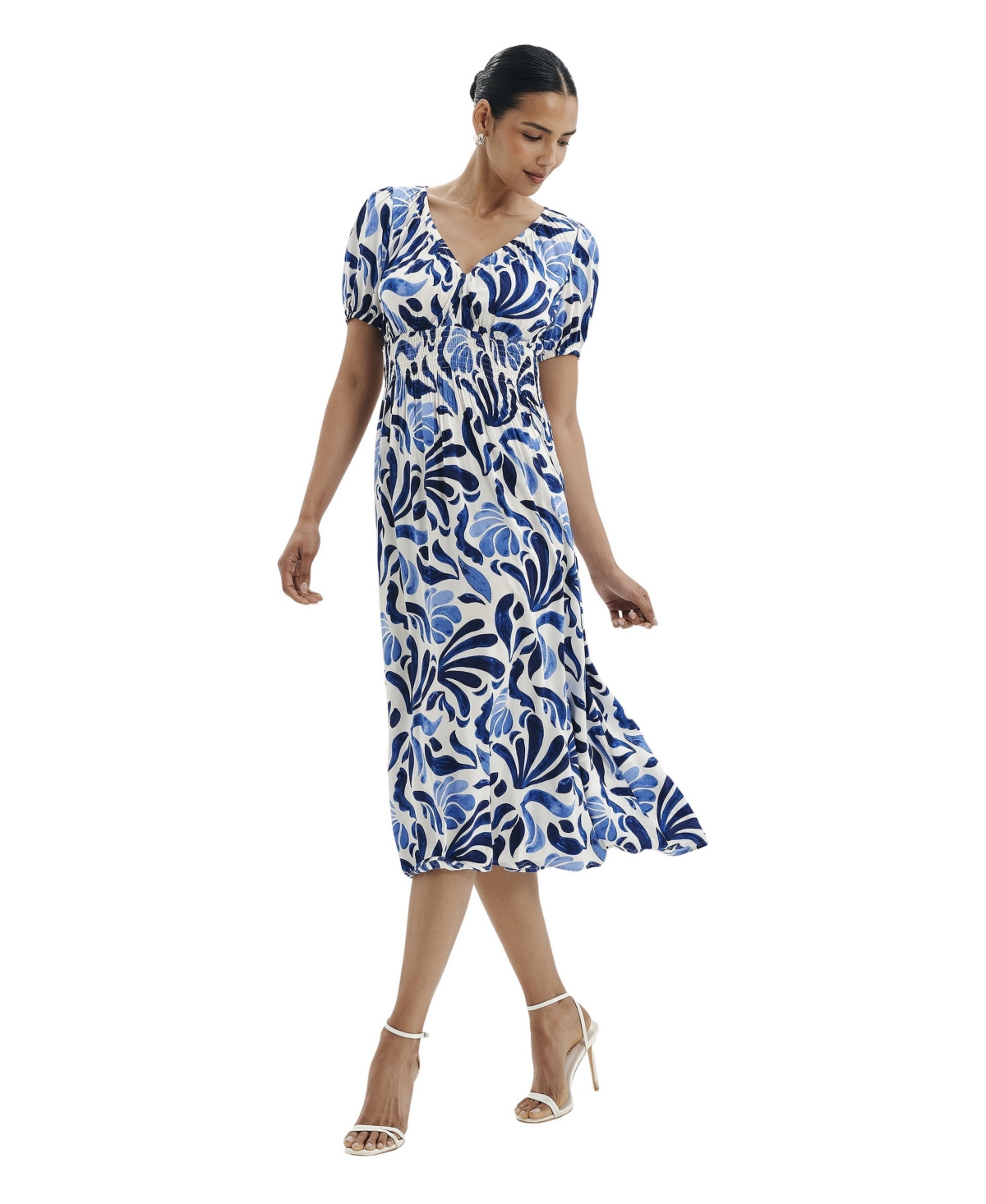 Finery London Women’s Dolly Abstract Print Midi Dress – Blue abstract