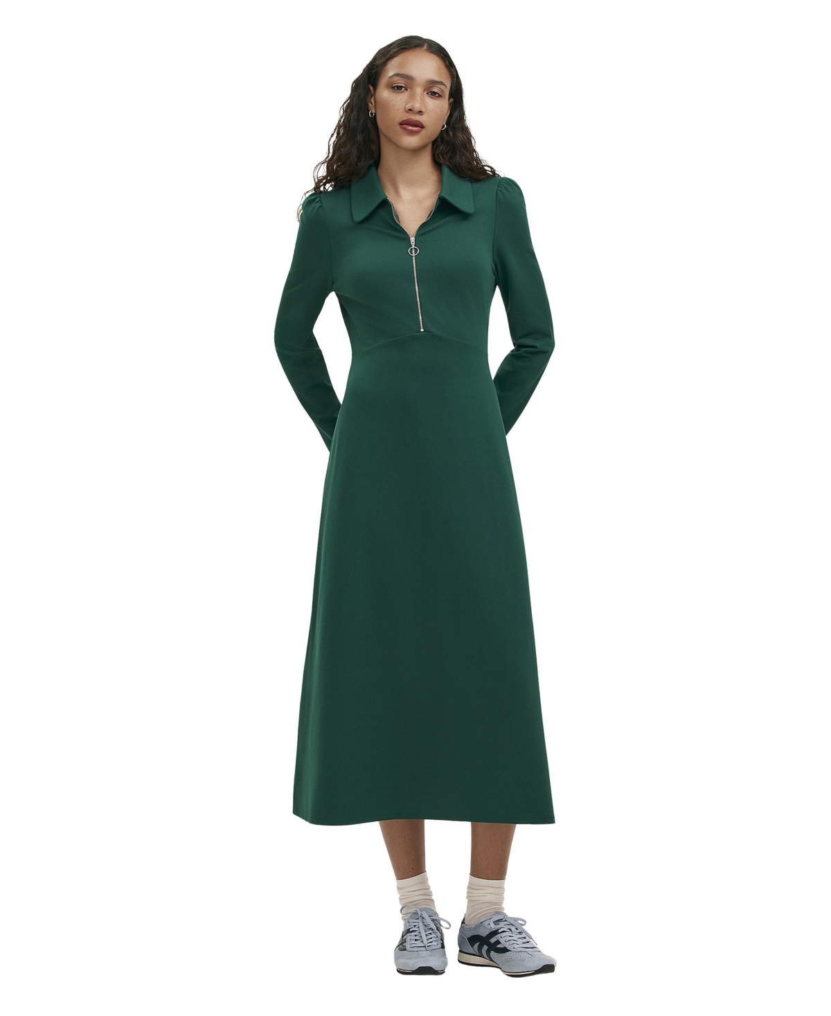 Finery London Women’s Elvira Ponte Zip Front Midi Dress – Bottle green Finery London Women’s Elvira Ponte Zip Front Midi Dress – Bottle green
