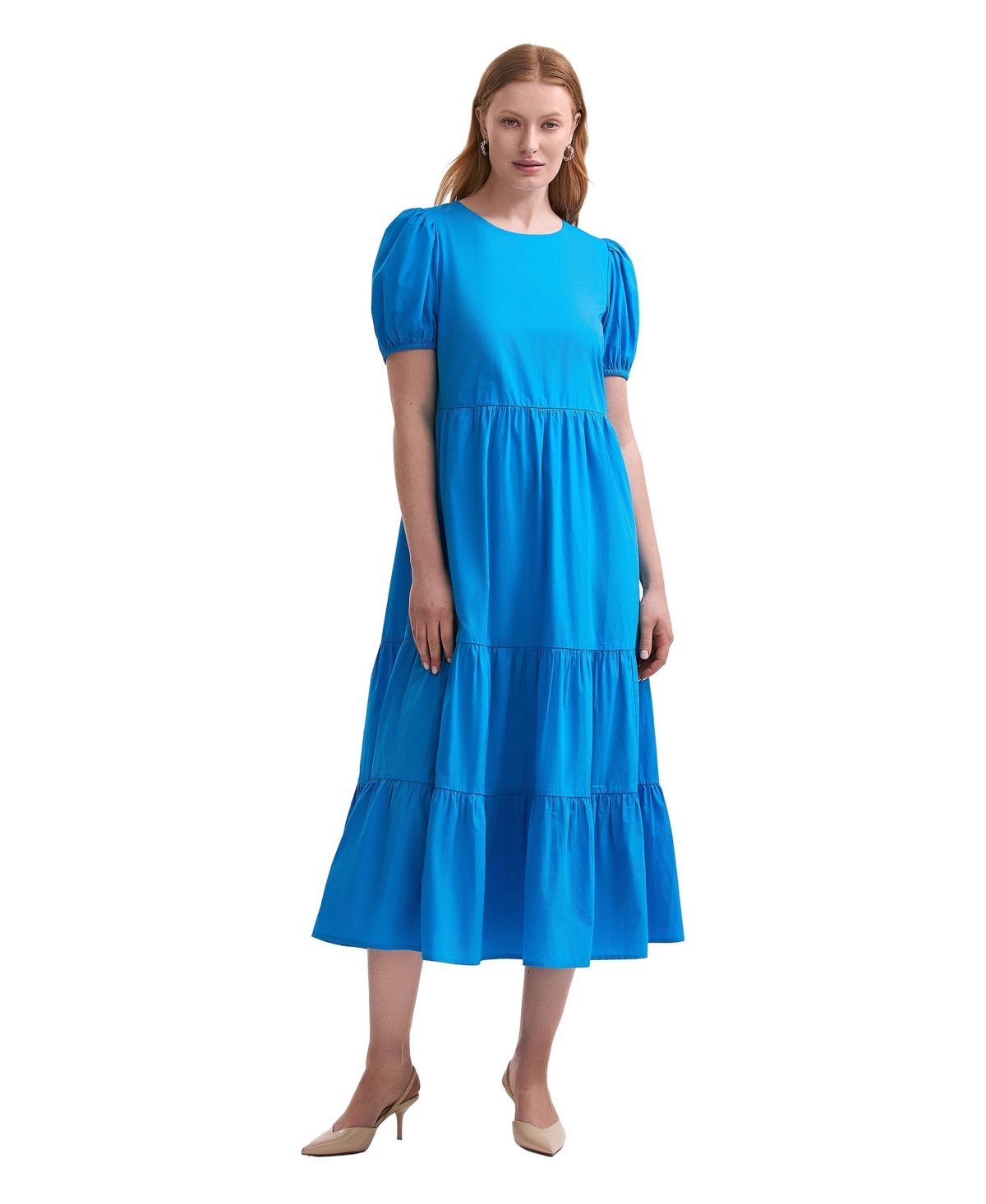 Finery London Women’s Genevive Cotton Midi Tiered Dress – Blue