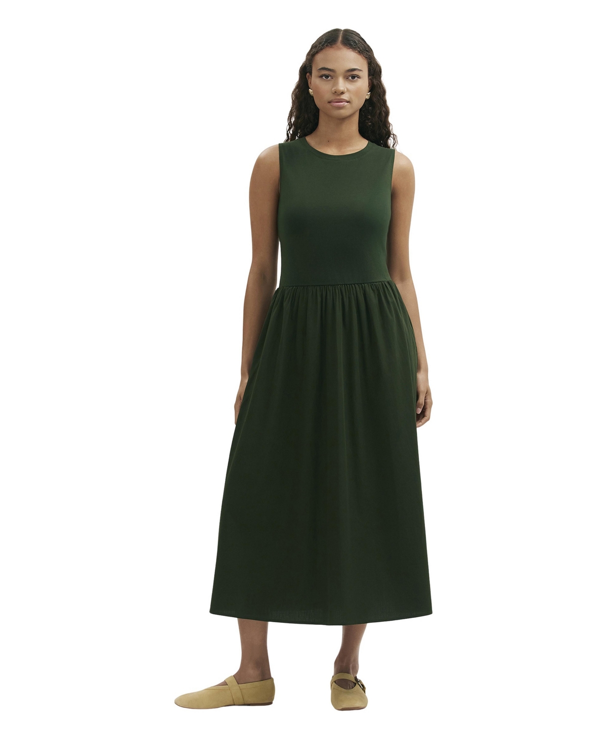 Finery London Women’s Georgie Cotton Sleeveless Midi Dress – Khaki Finery London Women’s Georgie Cotton Sleeveless Midi Dress – Khaki