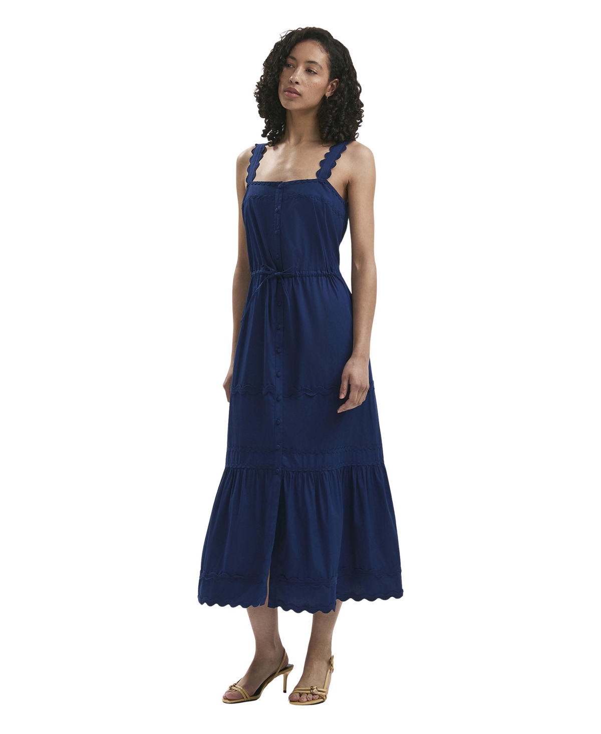Finery London Women’s Hallie Cotton Ric Rac Detail Midi Dress – Indigo Finery London Women’s Hallie Cotton Ric Rac Detail Midi Dress – Indigo