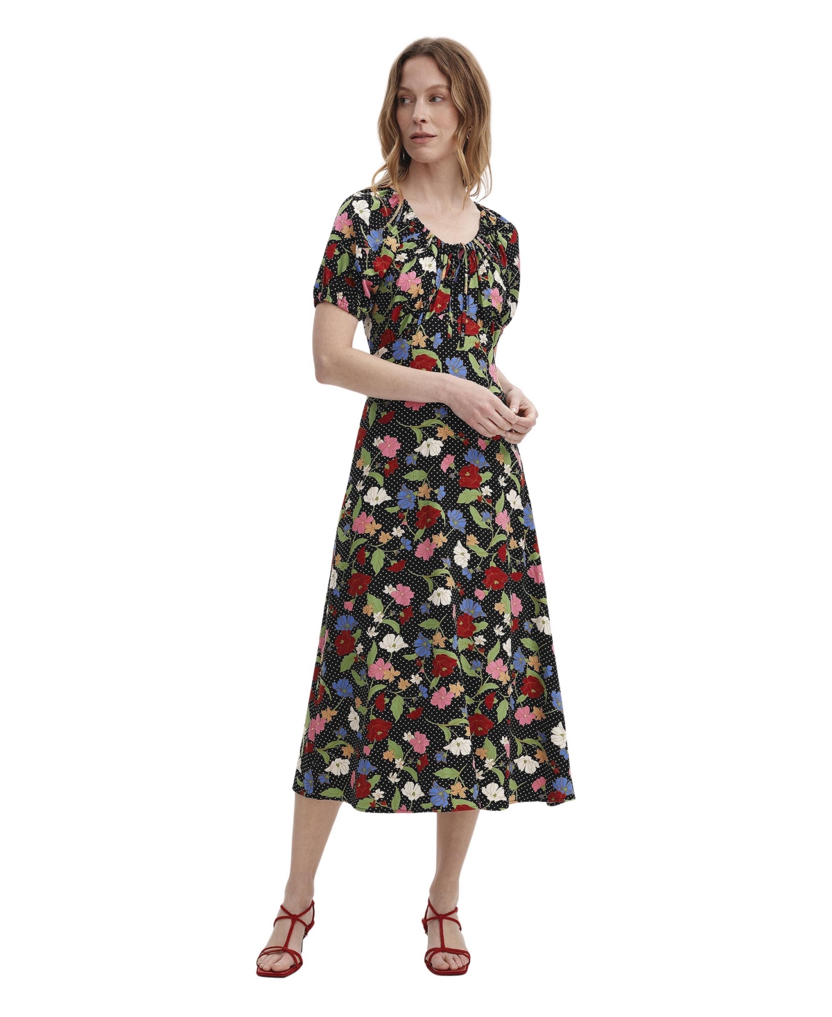Finery London Women’s Jada Puff Sleeve Midi Dress – Black floral Finery London Women’s Jada Puff Sleeve Midi Dress – Black floral