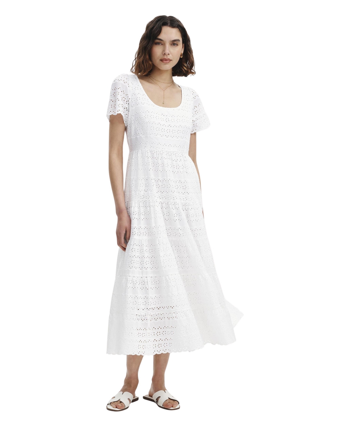 Finery London Women’s Jemma Cotton Broderie Tiered Midi Dress – White Finery London Women’s Jemma Cotton Broderie Tiered Midi Dress – White