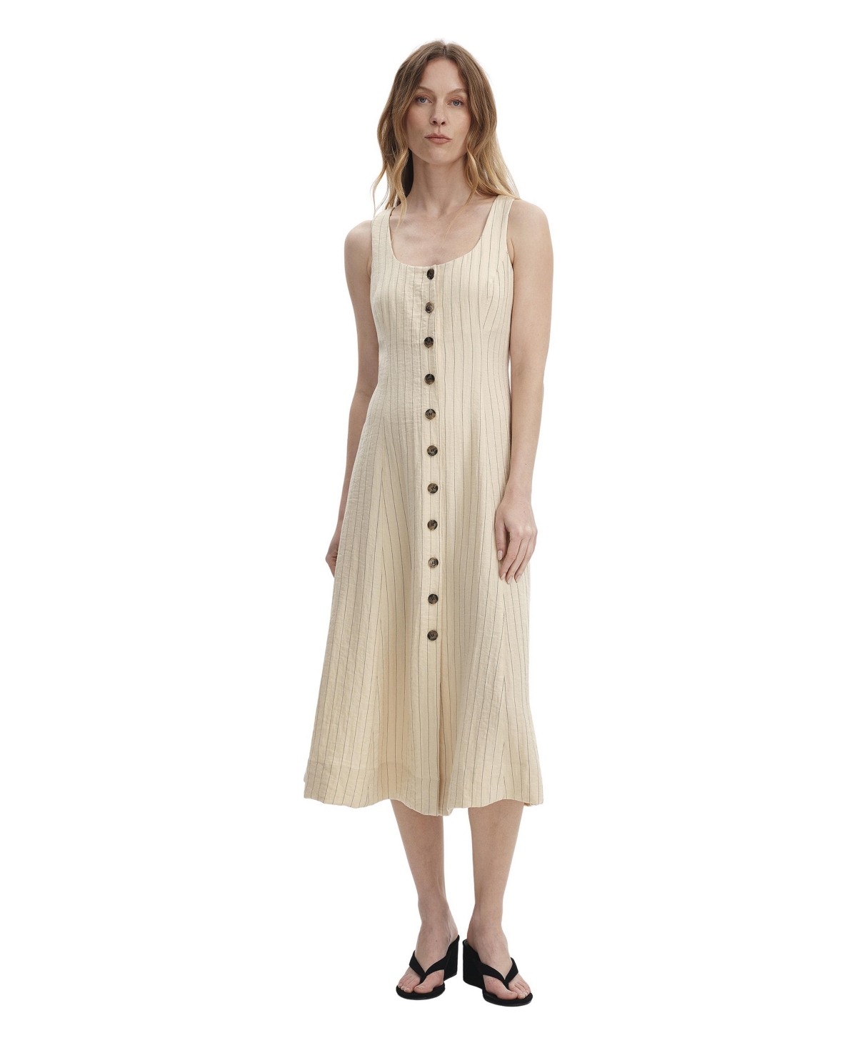 Finery London Women’s Jillian Stripe Button Down Dress – Beige stripe