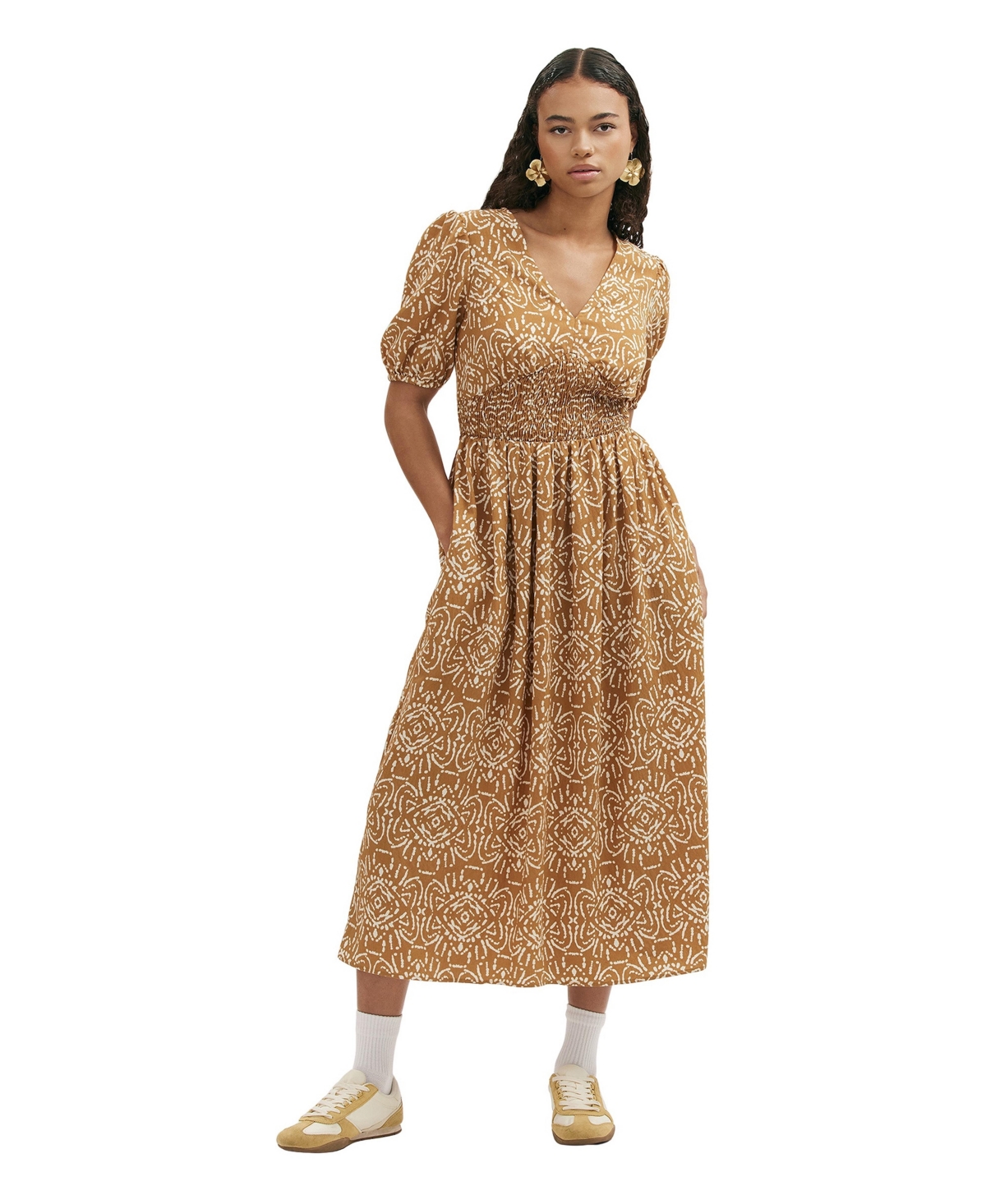 Finery London Women’s Kiara Printed V-Neck Midi Dress – Brown batik