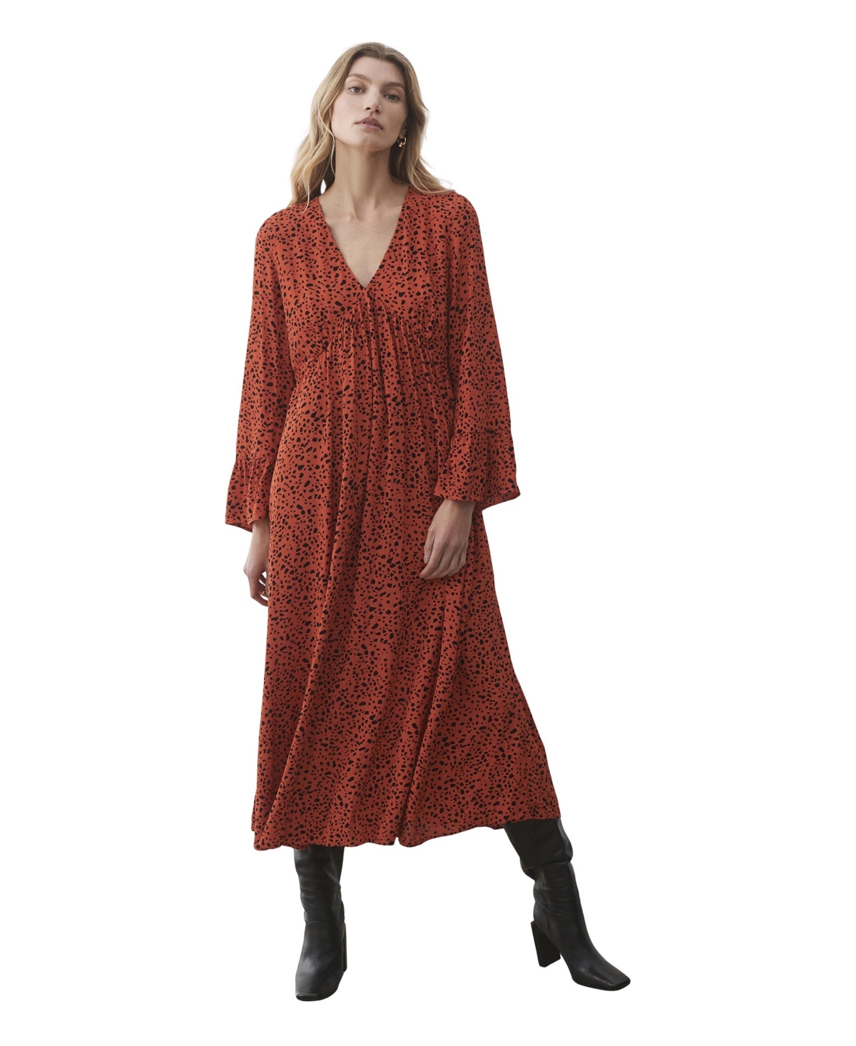 Finery London Women’s Laura V-Neck Animal Print Midi Dress – Rust animal Finery London Women’s Laura V-Neck Animal Print Midi Dress – Rust animal