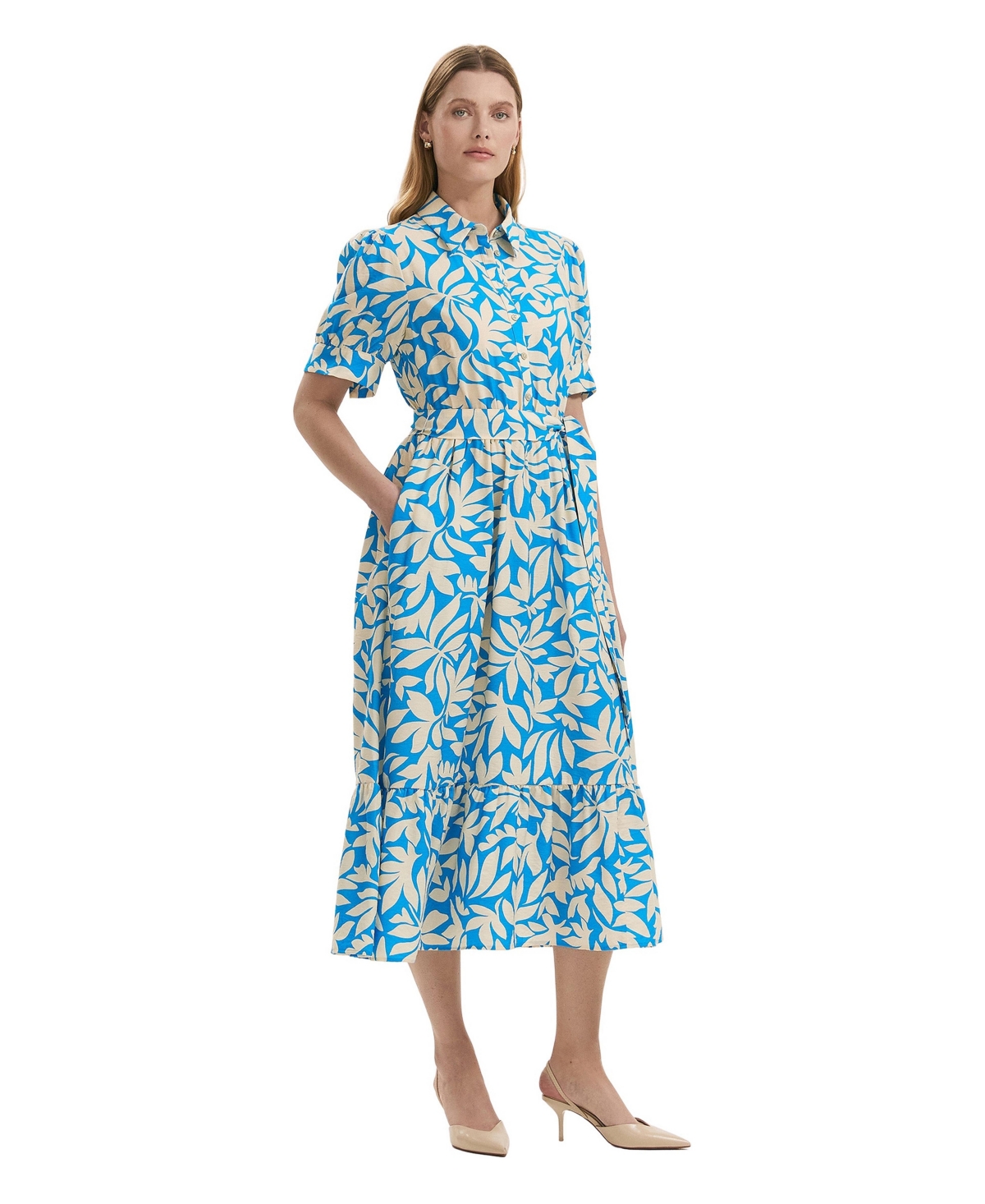 Finery London Women’s Liana Floral Midi Tiered Dress – Blue leaf Finery London Women’s Liana Floral Midi Tiered Dress – Blue leaf