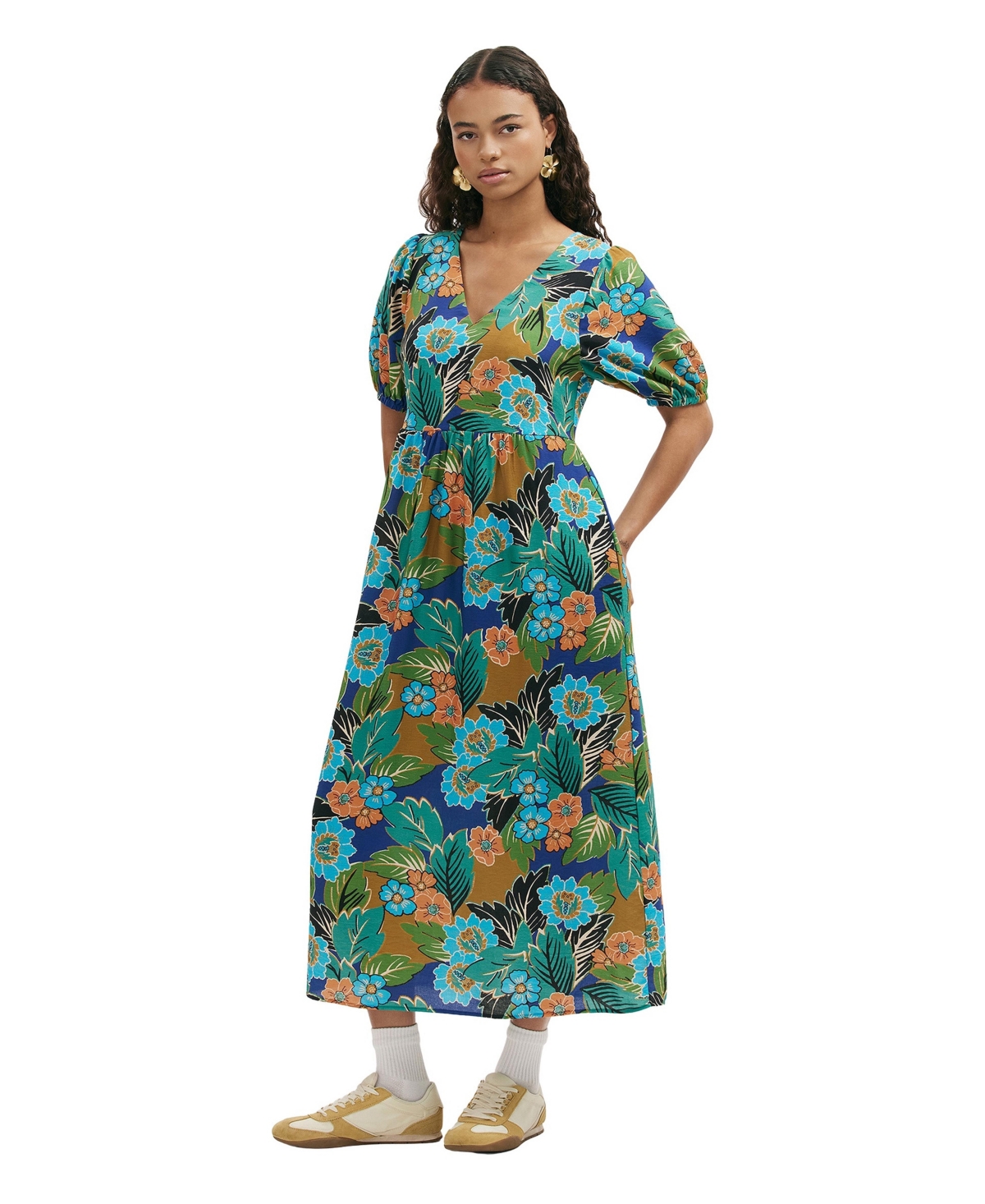 Finery London Women’s Logan Floral Midi Dress – Green floral Finery London Women’s Logan Floral Midi Dress – Green floral
