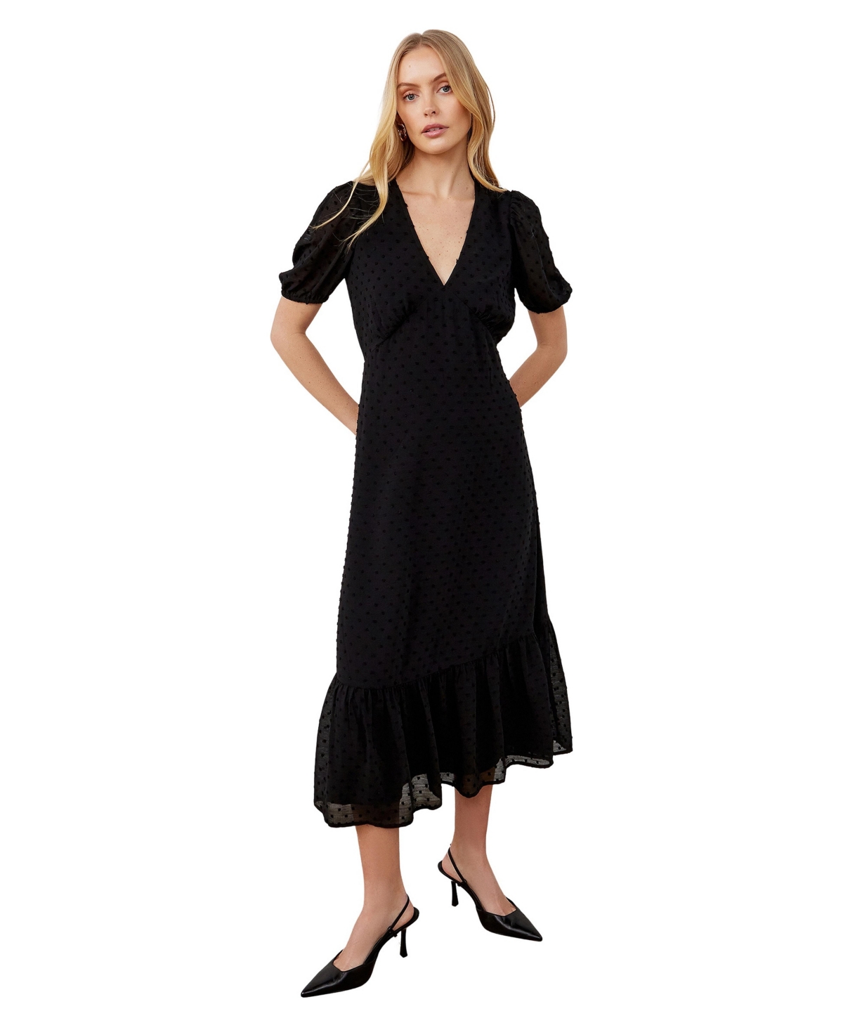 Finery London Women’s Loretta V-Neck Georgette Midi Dress – Black
