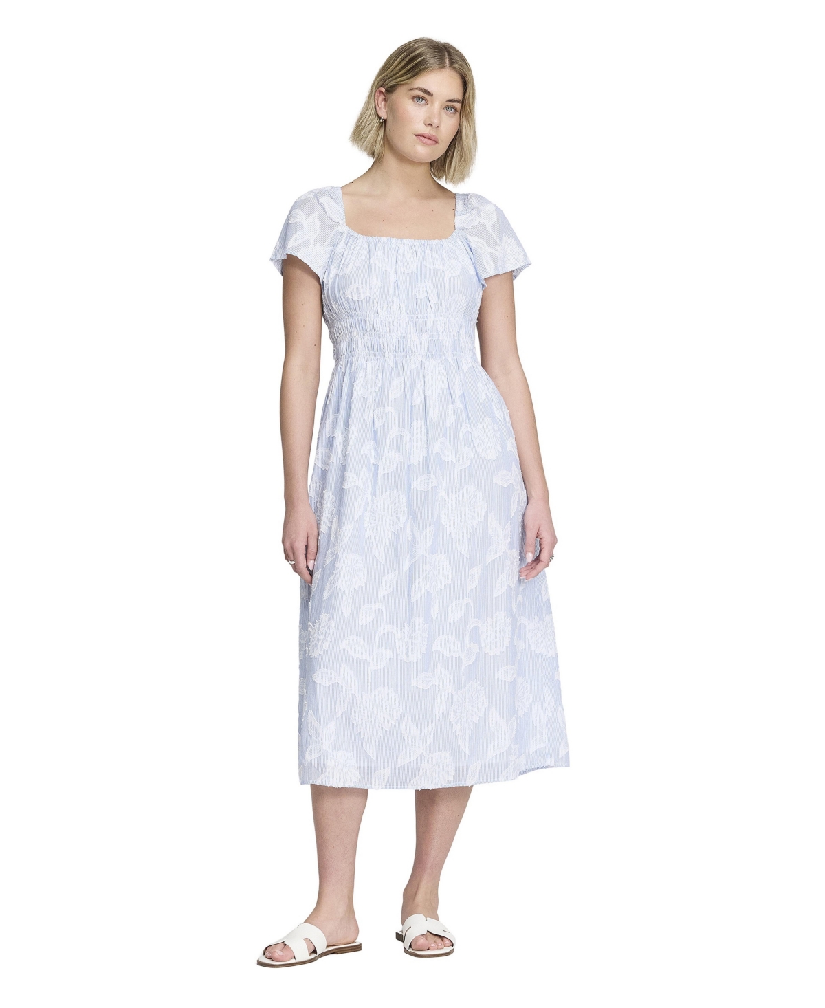 Finery London Women’s Maia Elasticated Waist Midi Dress – Blue floral stripe Finery London Women’s Maia Elasticated Waist Midi Dress – Blue floral stripe