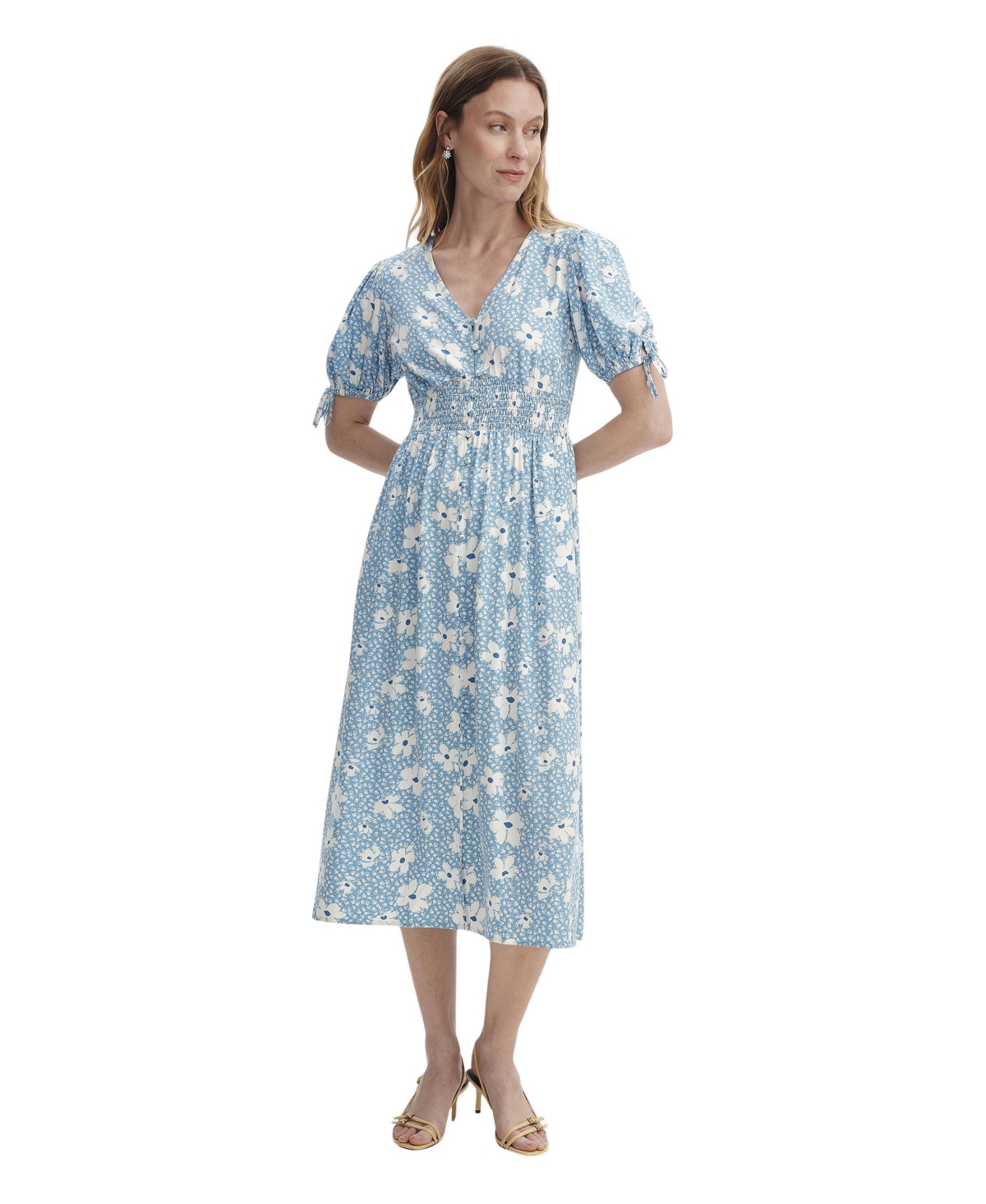 Finery London Women’s Margot Button Through Midi Dress – Blue ditsy Finery London Women’s Margot Button Through Midi Dress – Blue ditsy